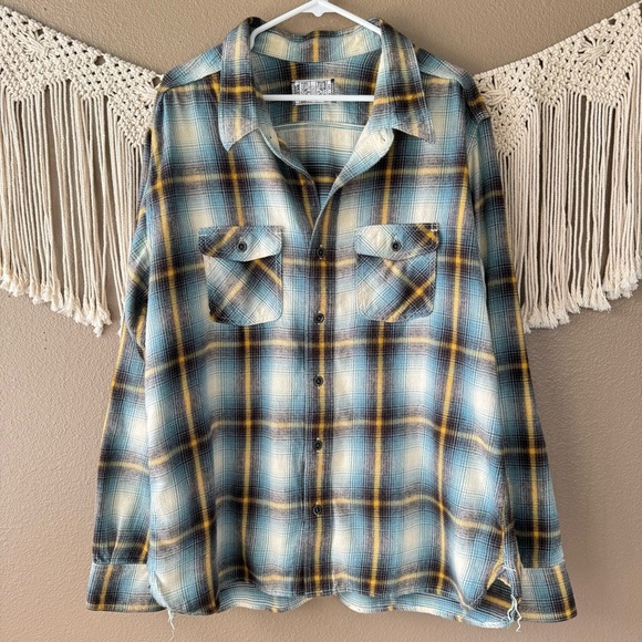 Left Field NYC Mens Japanese Plaid blue Flannel size XXL E - Picture 1 of 10